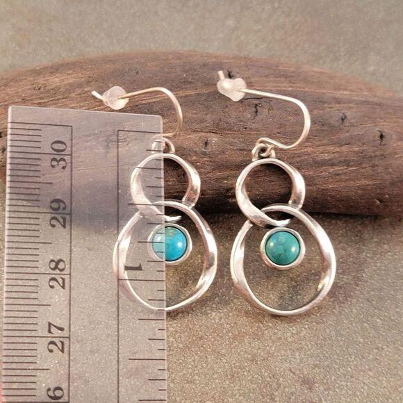 Shablool Israel Turquoise Sterling Double Wavy Earrings - Picture 6 of 8